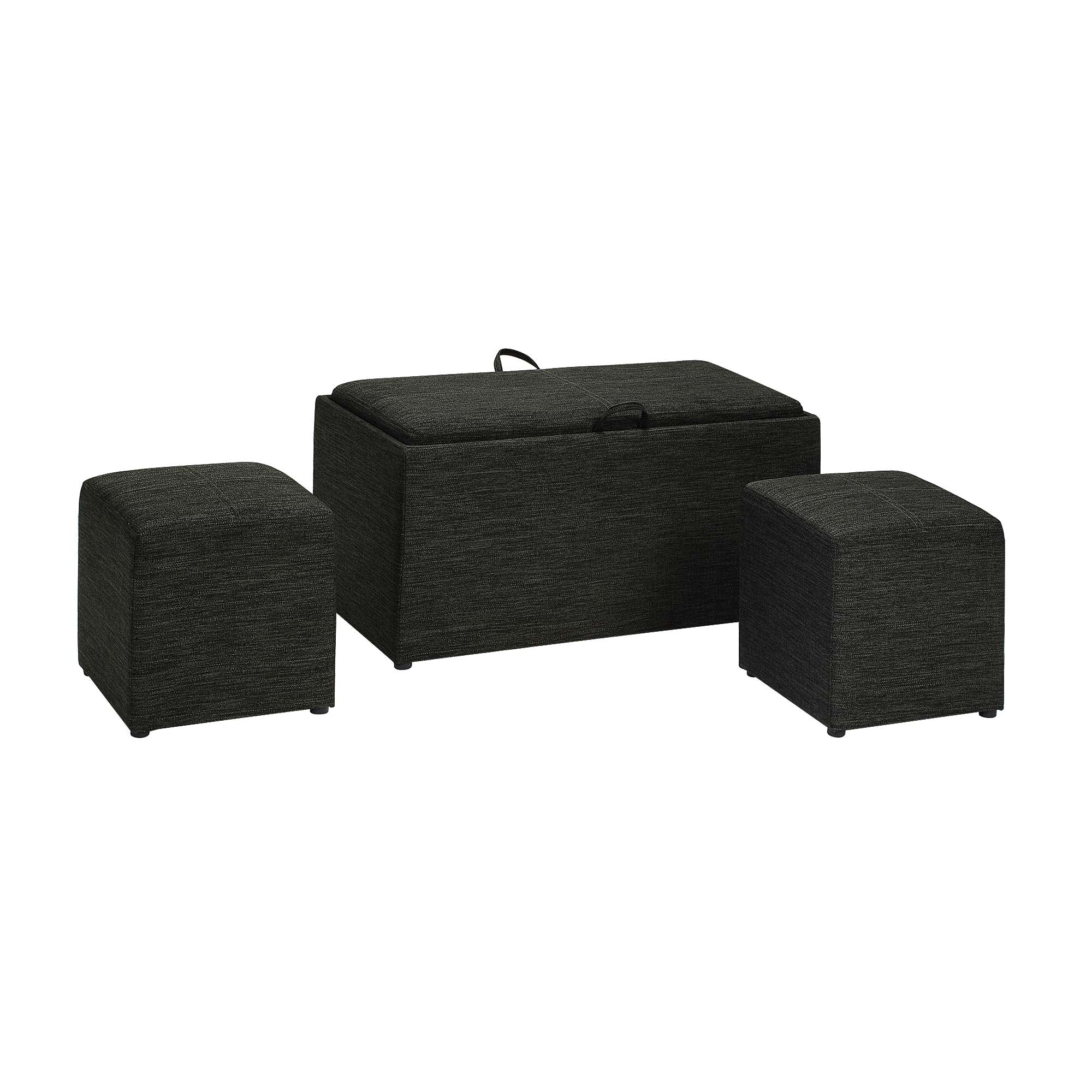 Convenience Concepts Designs4Comfort Sheridan Storage Ottoman with Reversible Tray and 2 Side Ottomans, Dark Charcoal Gray Fabric