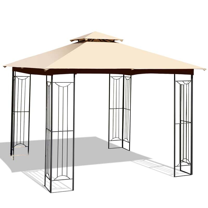 10 x 10 FT Steel Frame Patio Gazebo with 2 Tier Vented Roof, Heavy-Duty Outdoor Canopy Gazebo Tent