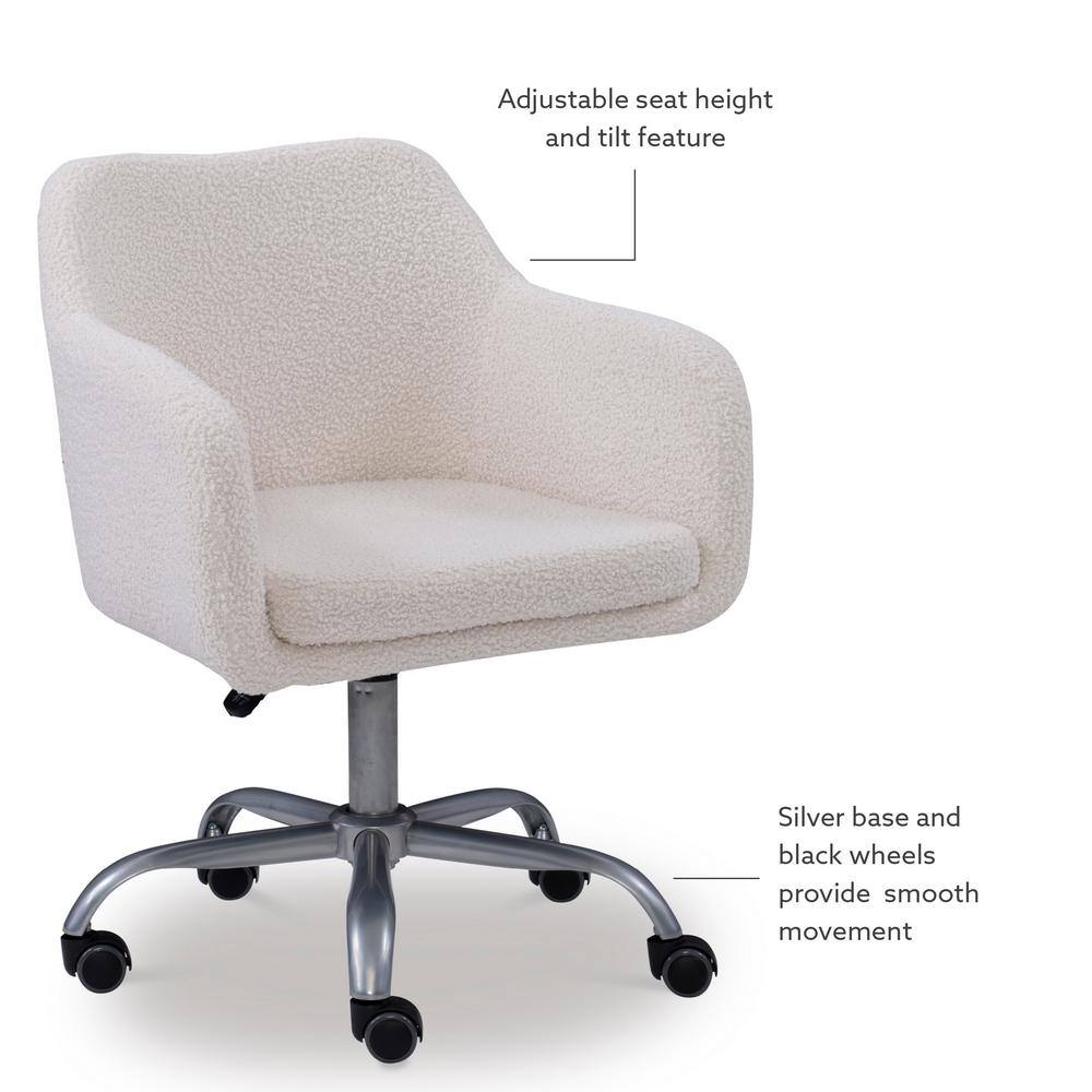 Linon Home Decor Barnes Cream Sherpa Upholstered 17 in. - 21 in. Adjustable Height Office Chair THD02669