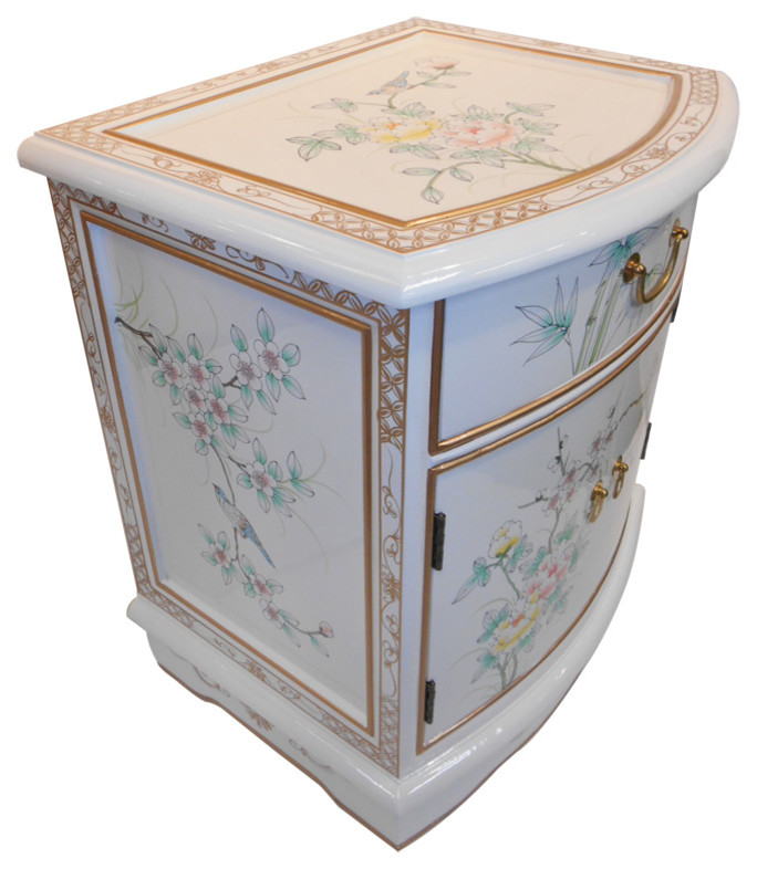 Oriental End Table Painted Bird and Flower White Lacquer   Asian   Side Tables And End Tables   by Oriental Furnishings  Houzz