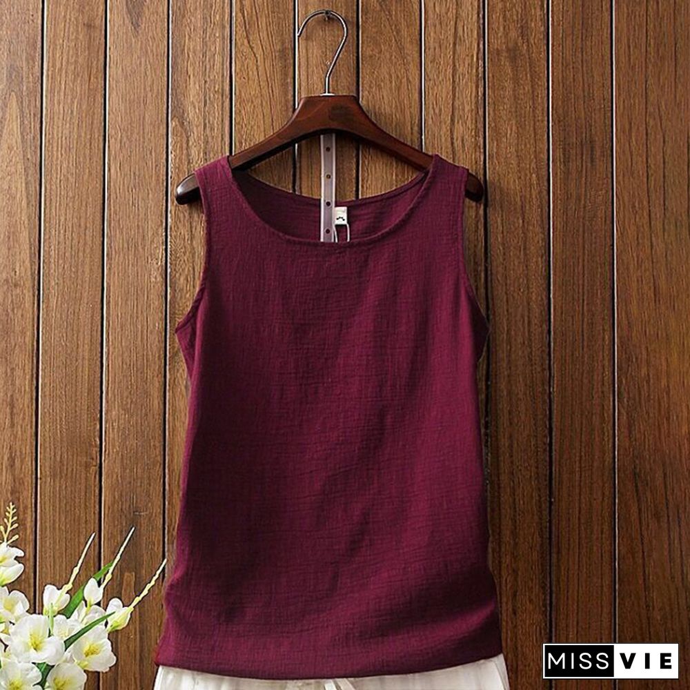 Texture Round Neck Comfy Casual Tank Top