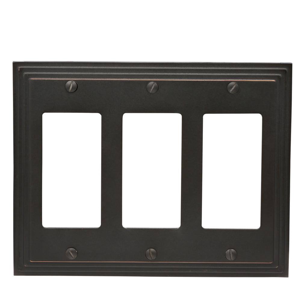 AMERELLE Tiered 3 Gang Rocker Metal Wall Plate - Aged Bronze 84RRRVB