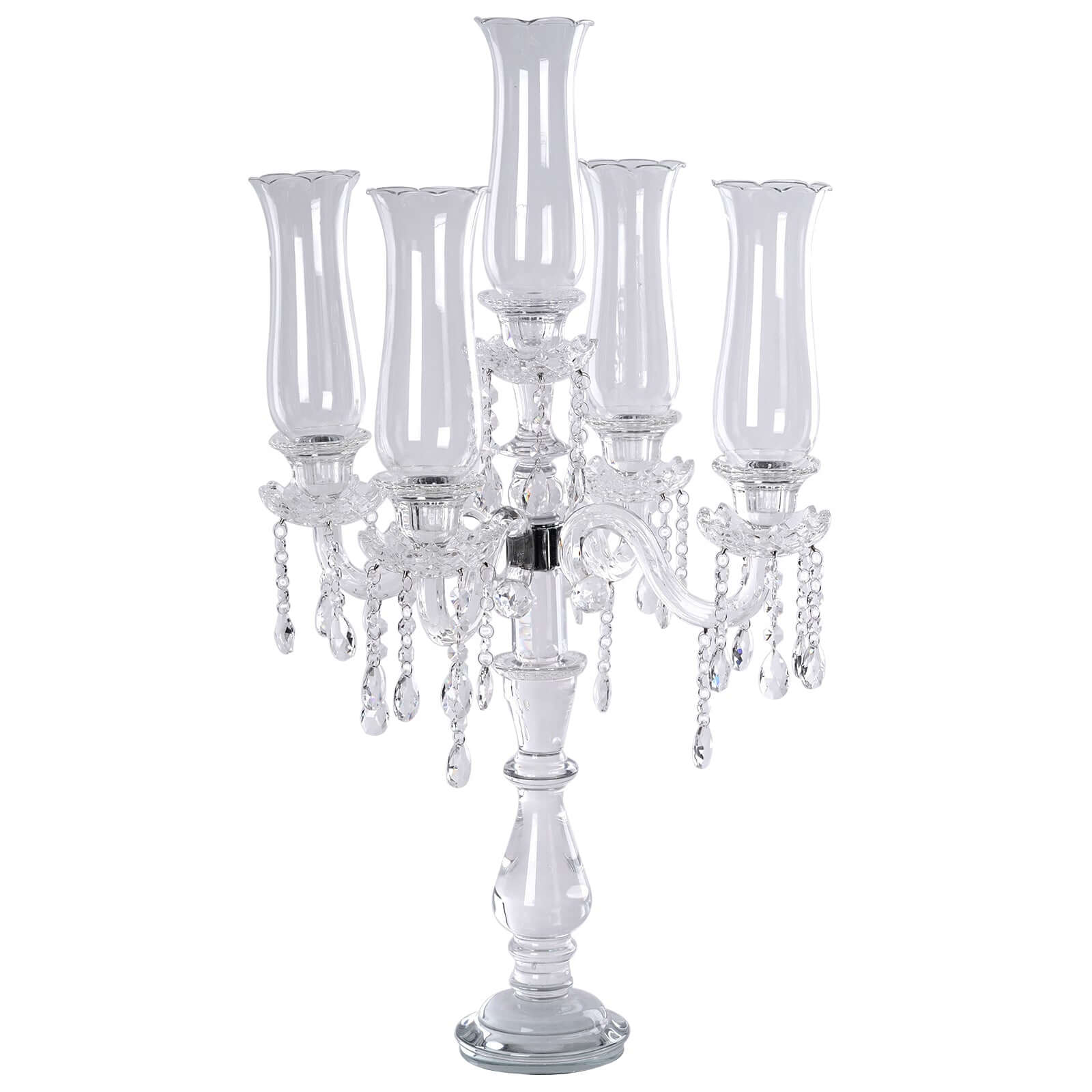 5 Arm Premium Crystal Glass Taper Candle Holder Candelabra With Chandelier Chains 32