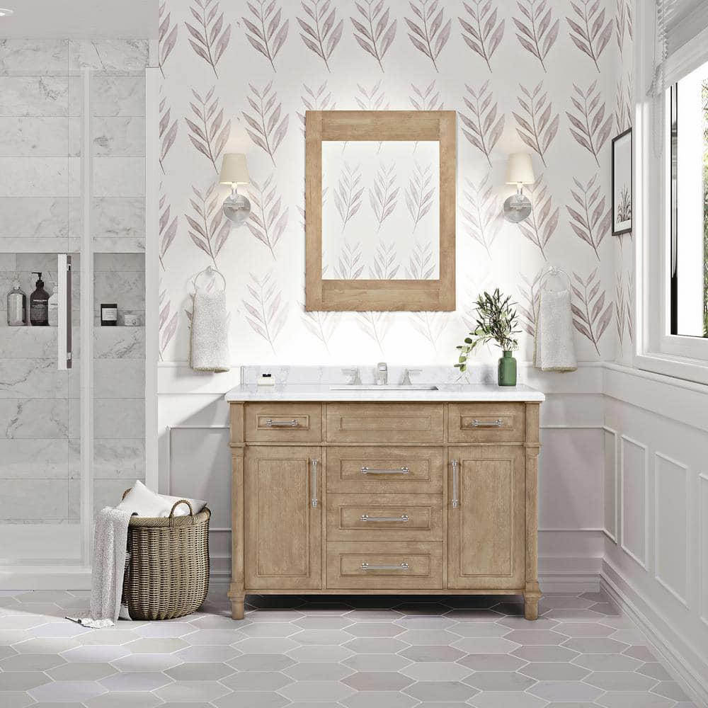 Home Decorators Collection Aberdeen 48 in W x 22 in D x 345 in H Bath Vanity in Antique Oak with White Carrara Marble Top