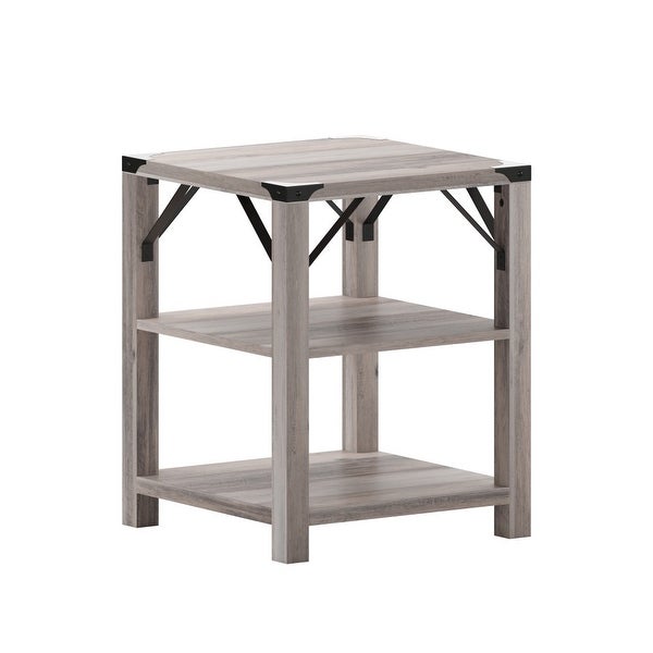 3-Tier Side Table with Metal Side Braces and Corner Caps