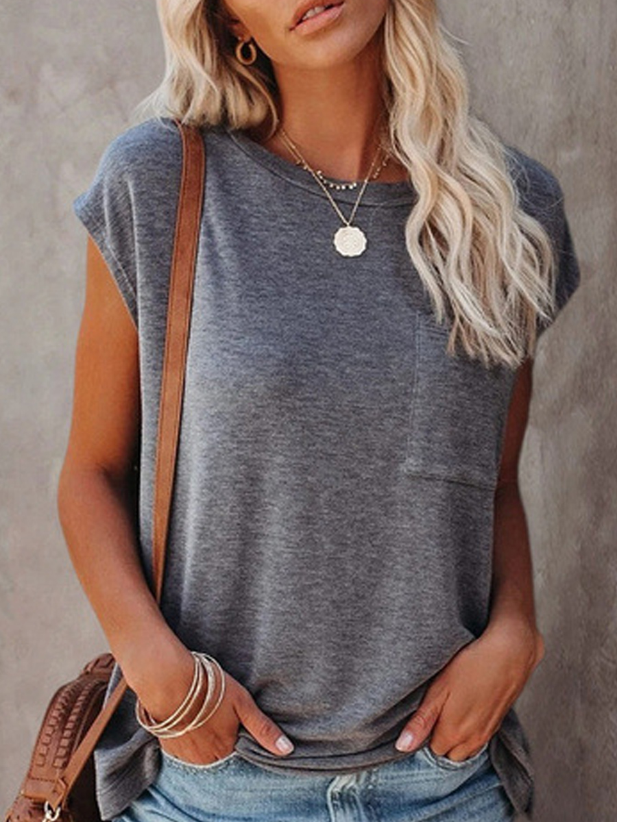 Round Neck Solid Color Casual Loose Short-sleeved T-shirt