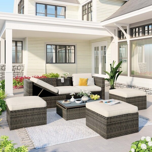 5 PCS Outdoor Patio Furniture Wicker Sofa Set for 6