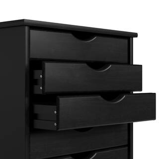 Adeptus Original 4+1 Drawer Black 25 in. H x 21 in. W x 15 in. D Solid Wood Lateral Roll Cart File Cabinet 10022