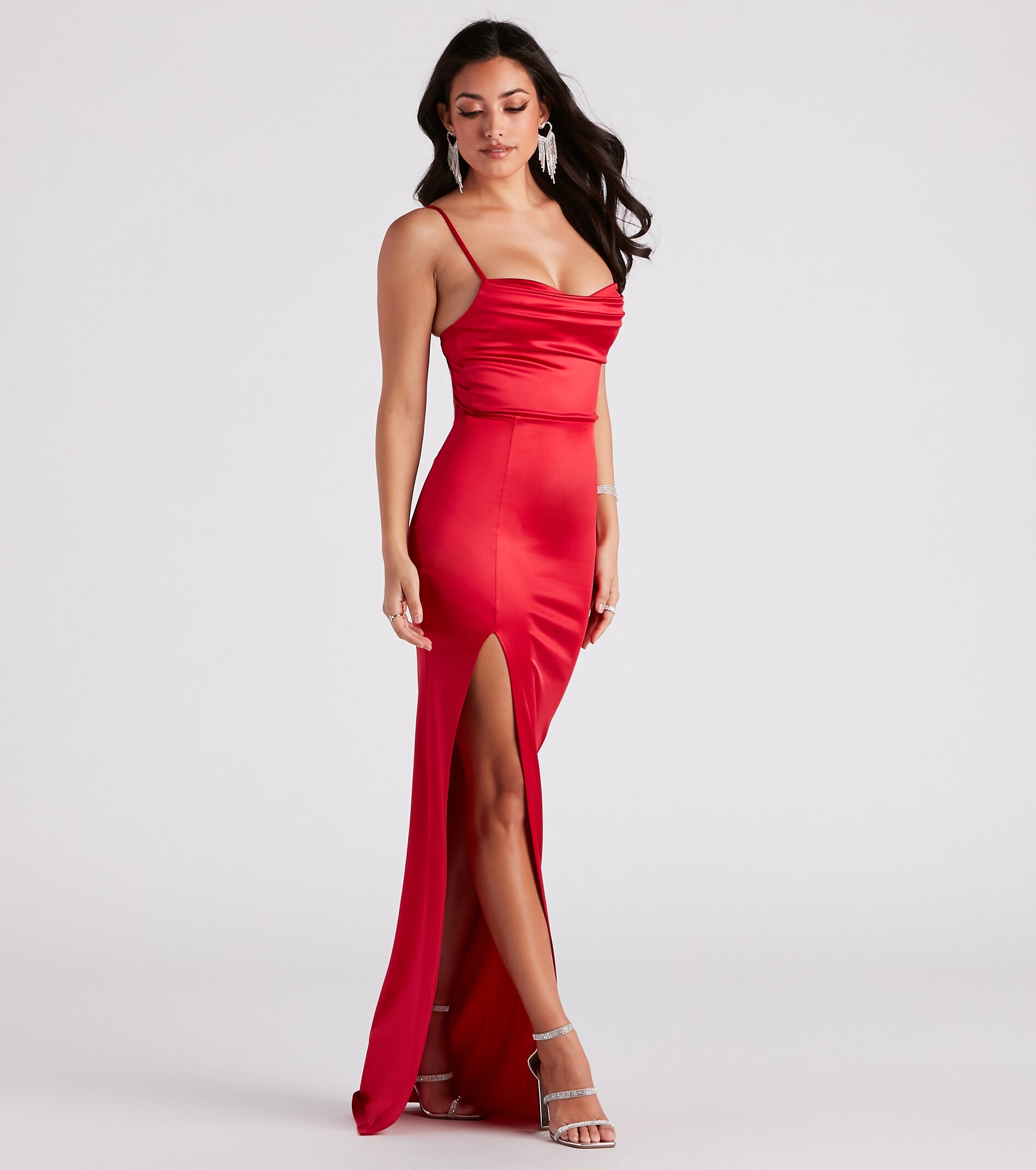 Lala High Slit Satin Formal Dress