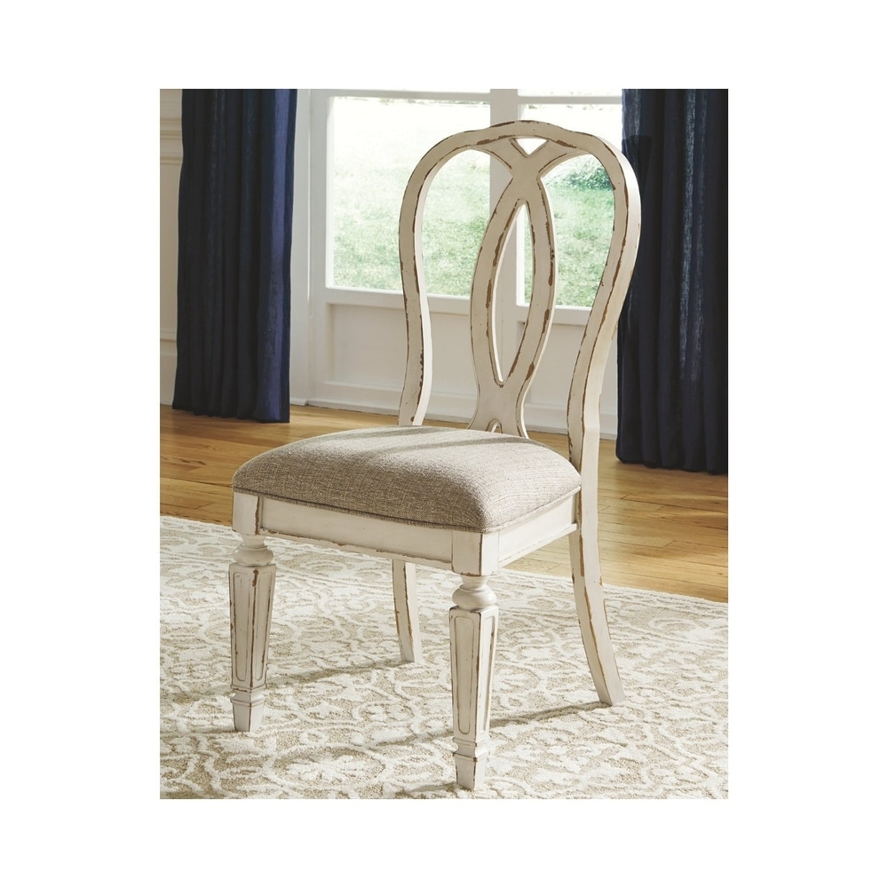 Signature Design By Ashley Realyn Dining Room Chair   Set of 2   Chipped White