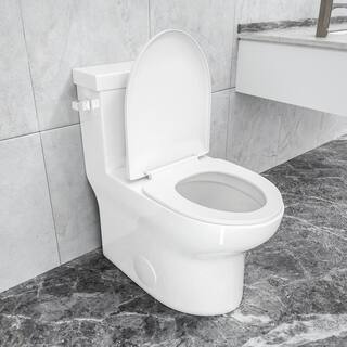 Logmey 12 in. Rough-In 1-piece 1.28 GPF Single Flush Elongated Toilet in White Seat Included H-LMTLC-76