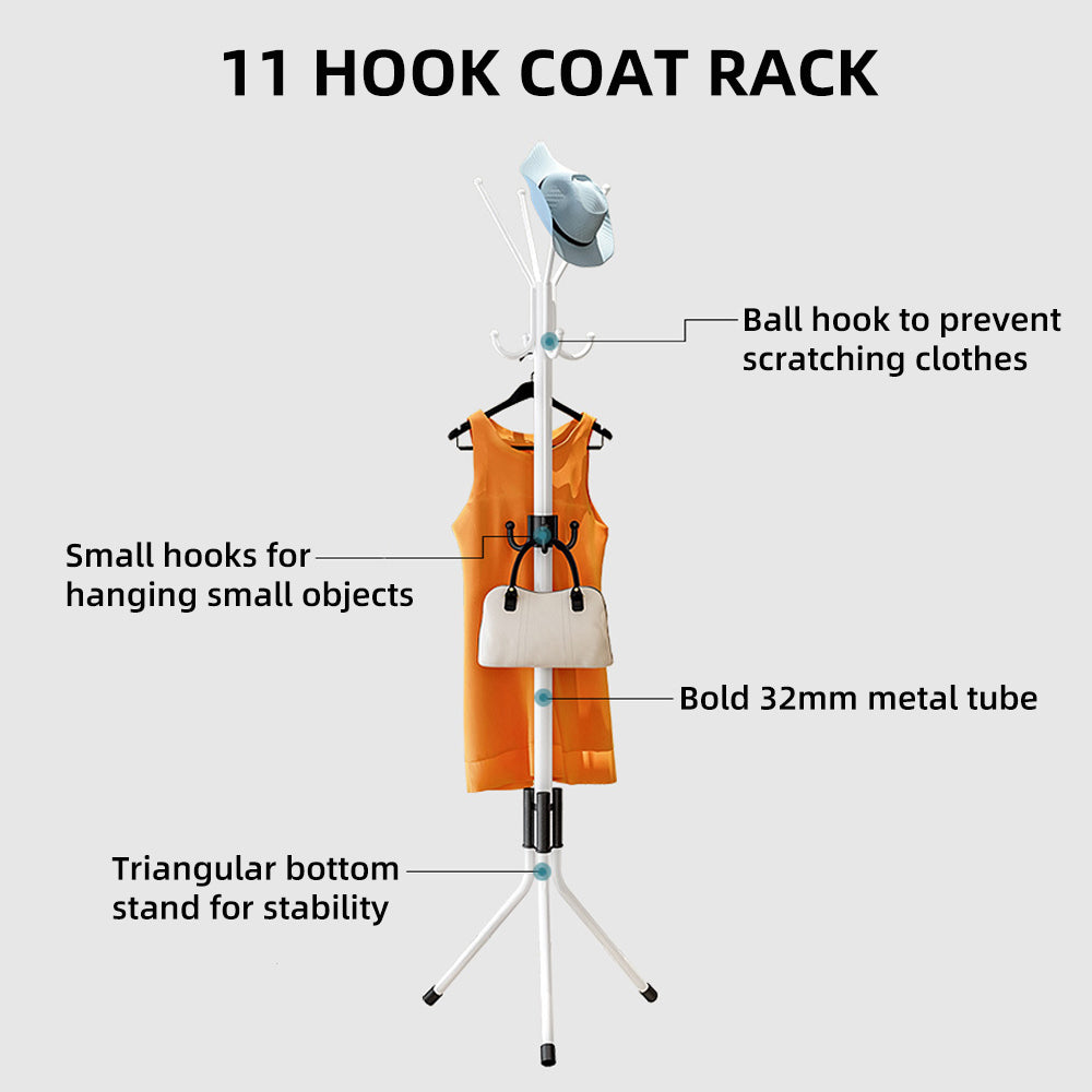 Coat Rack Coat Tree Free Standing Coat Rack 11 Hooks， 68