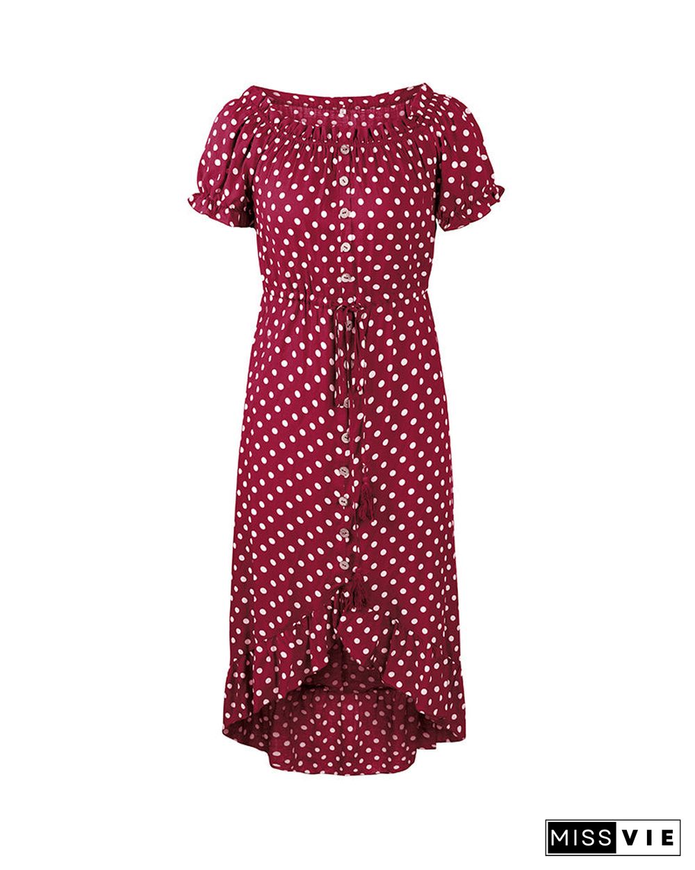 Off Shoulder Polka Dot Button Down Maxi Dress