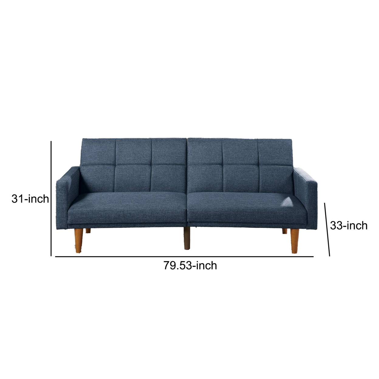 Fabric Adjustable Sofa with Square Tufted Back, Blue- Saltoro Sherpi