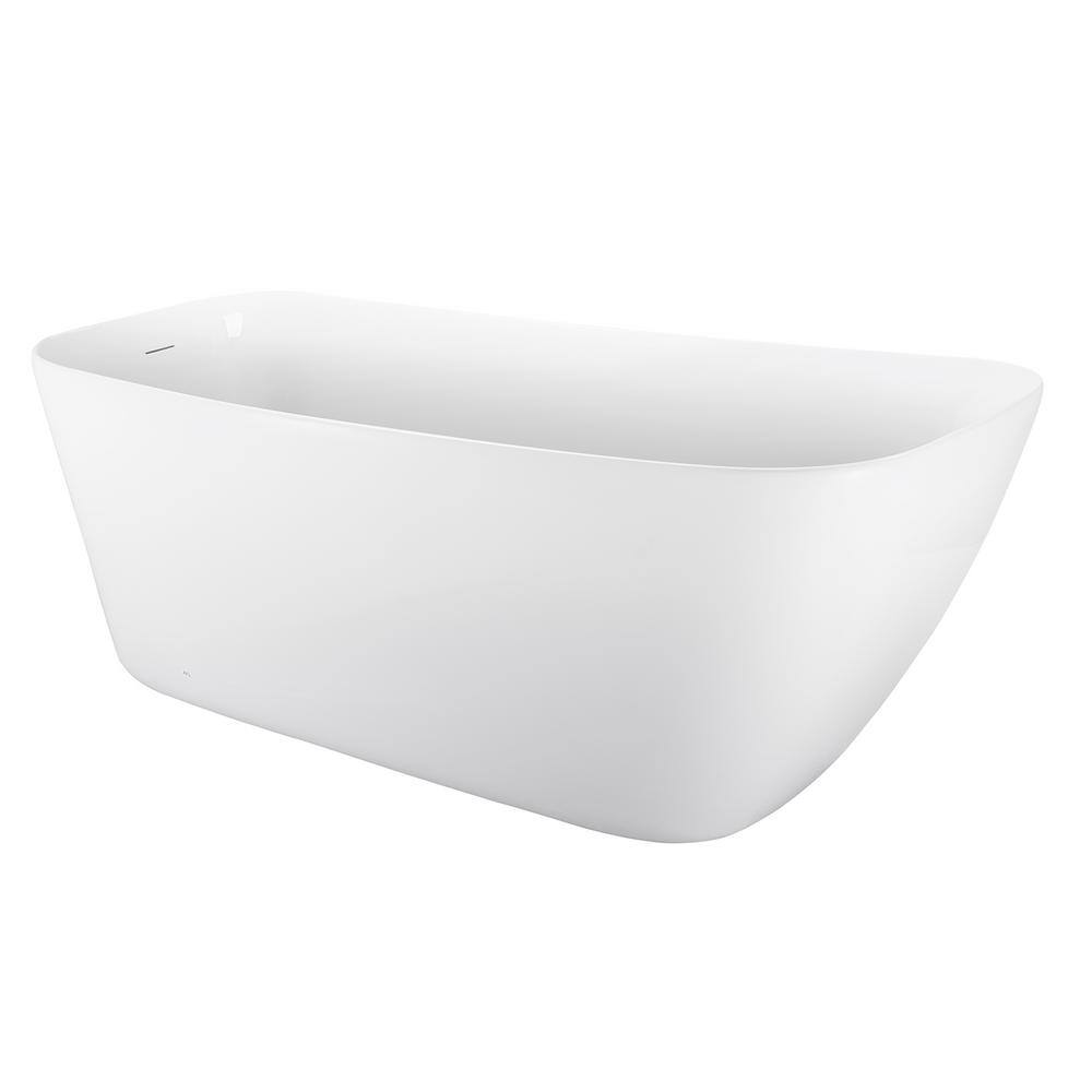 Mokleba 63 in. Acrylic Flatbottom Freestanding Bathtub with Black Pop Up Drain in White BTHD6914967263