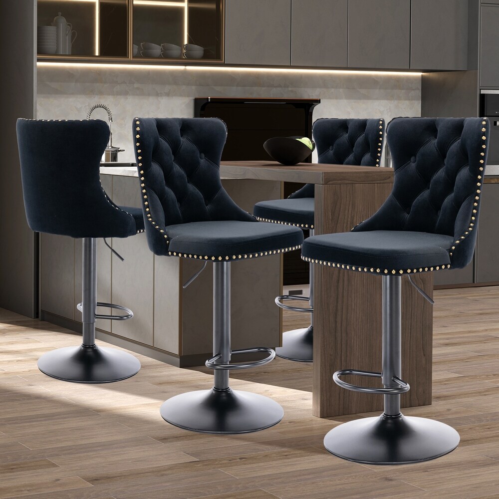 Modern Upholstered Adjusatble Swivel Barstools with Backs Comfortable Tufted   N/A