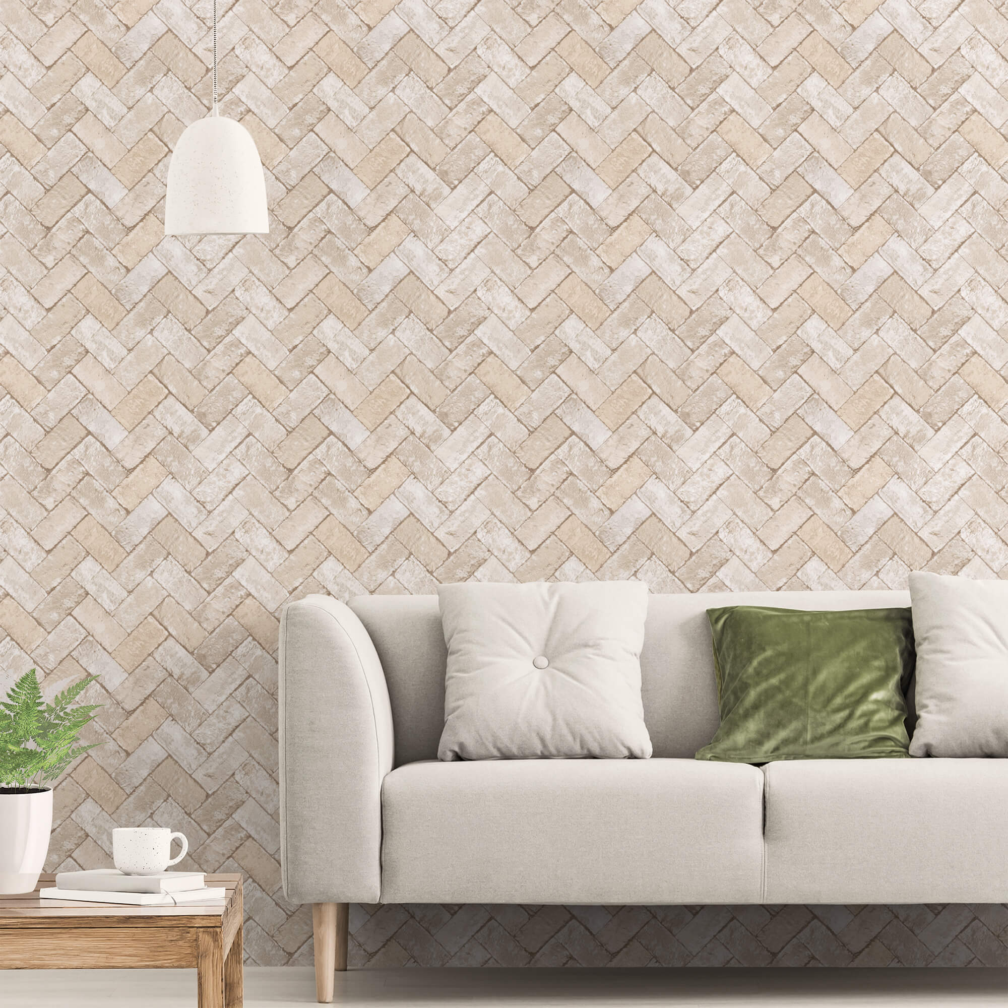 Herringbone Brick Beige/Grey Wallpaper from the Just Kitchens Collection