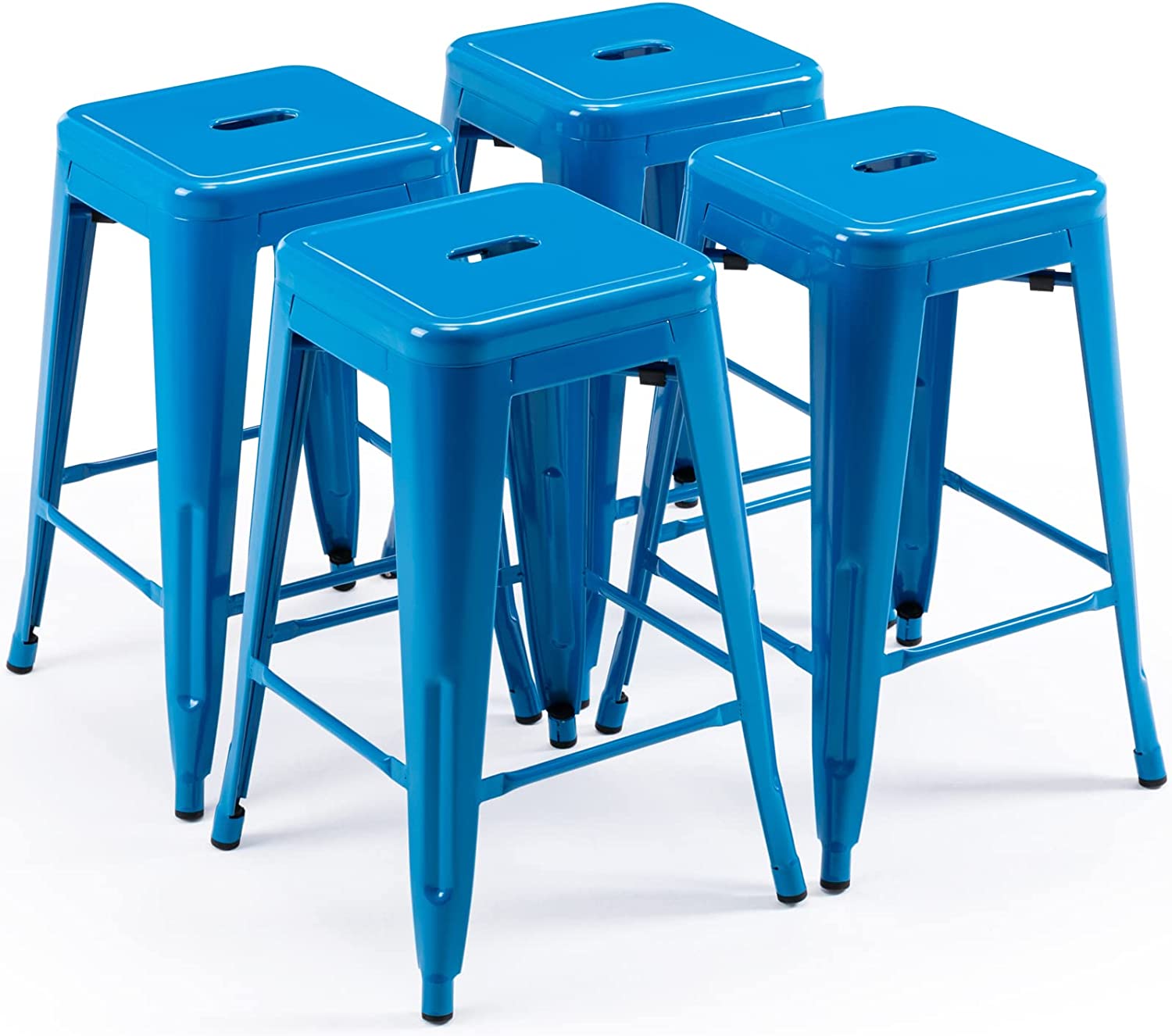 24 Inch Metal Bar stools, Backless Counter Height Barstools, Indoor Outdoor Stackable Stools with Square Seat