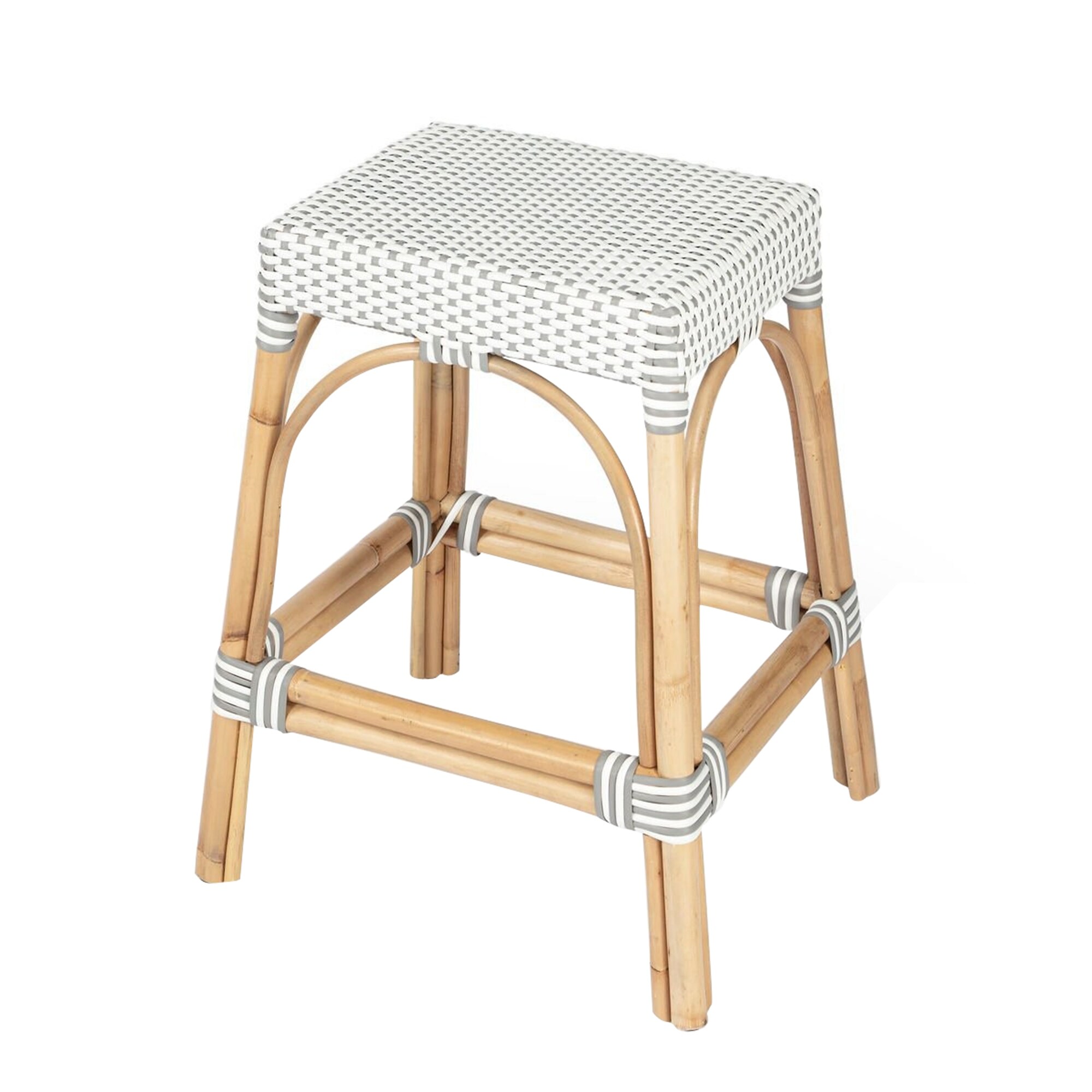 Offex Robias Transitional Grey and White Rattan Backless Counter Stool - 17