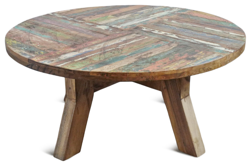 Reclaimed Round Boat Wood Coffee Table 2   Farmhouse   Coffee Tables   by Design Mix Furniture  Houzz