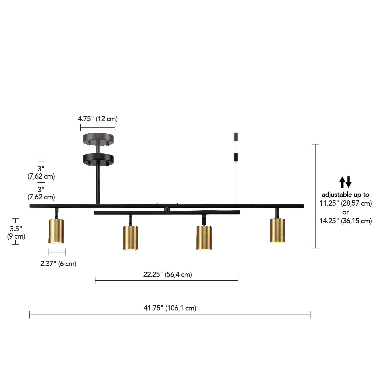 Globe Electric West Matte Black and Matte Brass 4-Light Track Lighting with Center Swivel Bar， 91000133