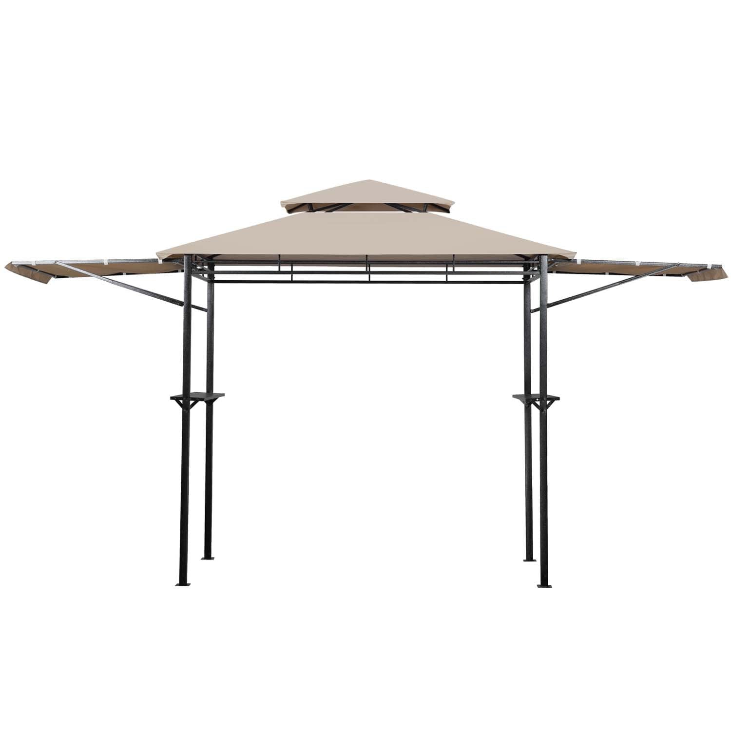 Ainfox 8' x 4' 2-Tier Grill Gazebo Canopy BBQ Outdoor Patio Shelter with Adjustable Awning, Brown