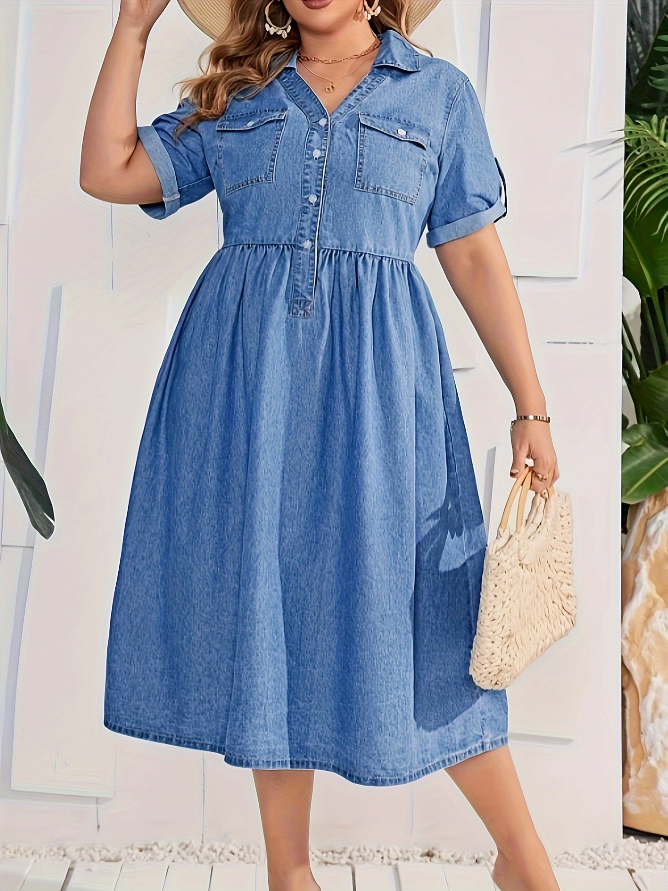 Plus Size Fashion Elegant Dress, Casual & Stylish Denim Dress For Every Day, Womens Clothing