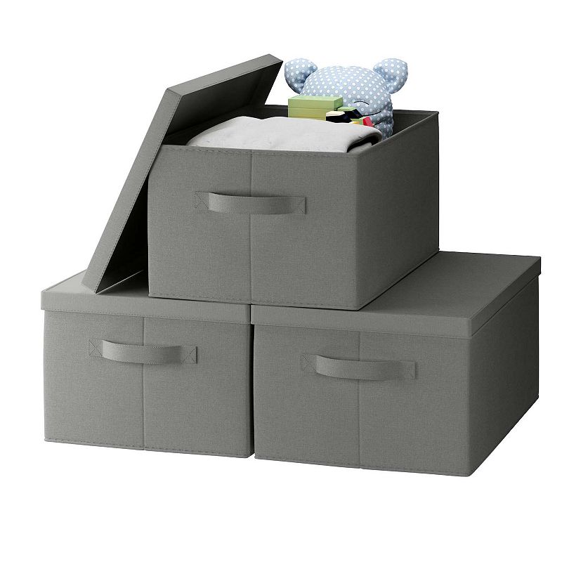 Foldable Storage Bin with Handles and Lid - Set of 3