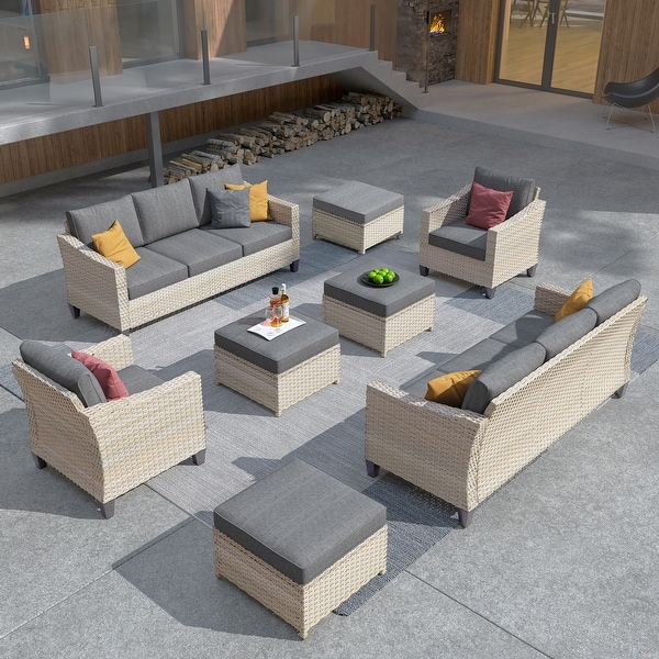 XIZZI 8Piece Outdoor Patio Furniture Rattan Wicker Conversation Set with Ottomans