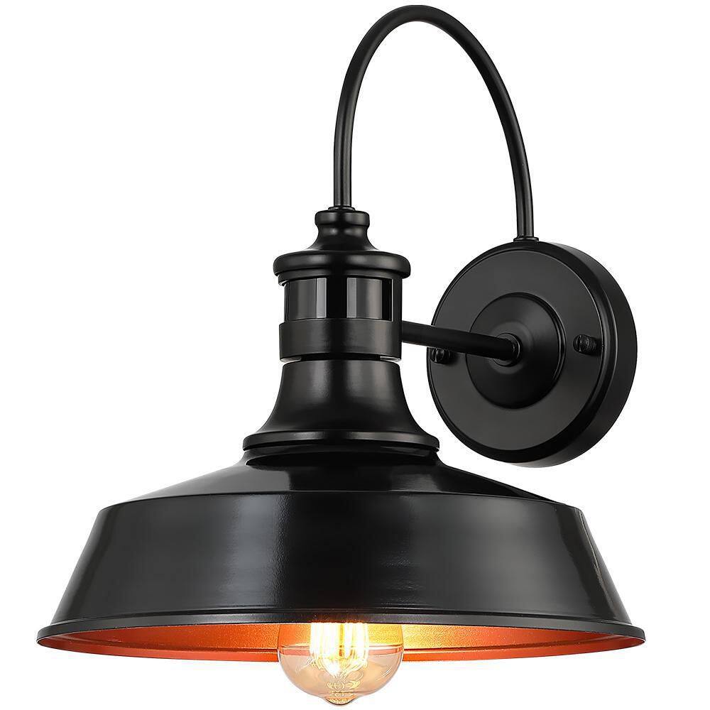 TRUE FINE Grantham 1-Light 12 in. Black Motion Sensor Outdoor Barn Light Wall Sconce TD130010OT