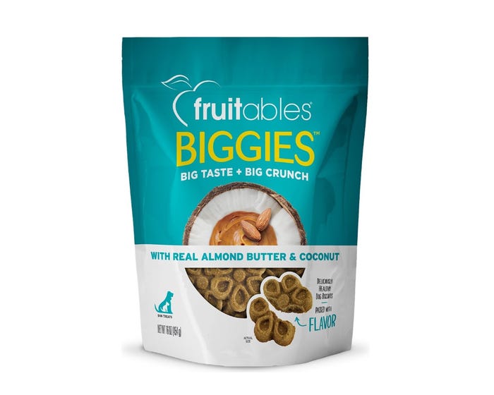 Fruitables Biggies Dog Treats， Almond Butter  Coconut， 16 oz. Bag