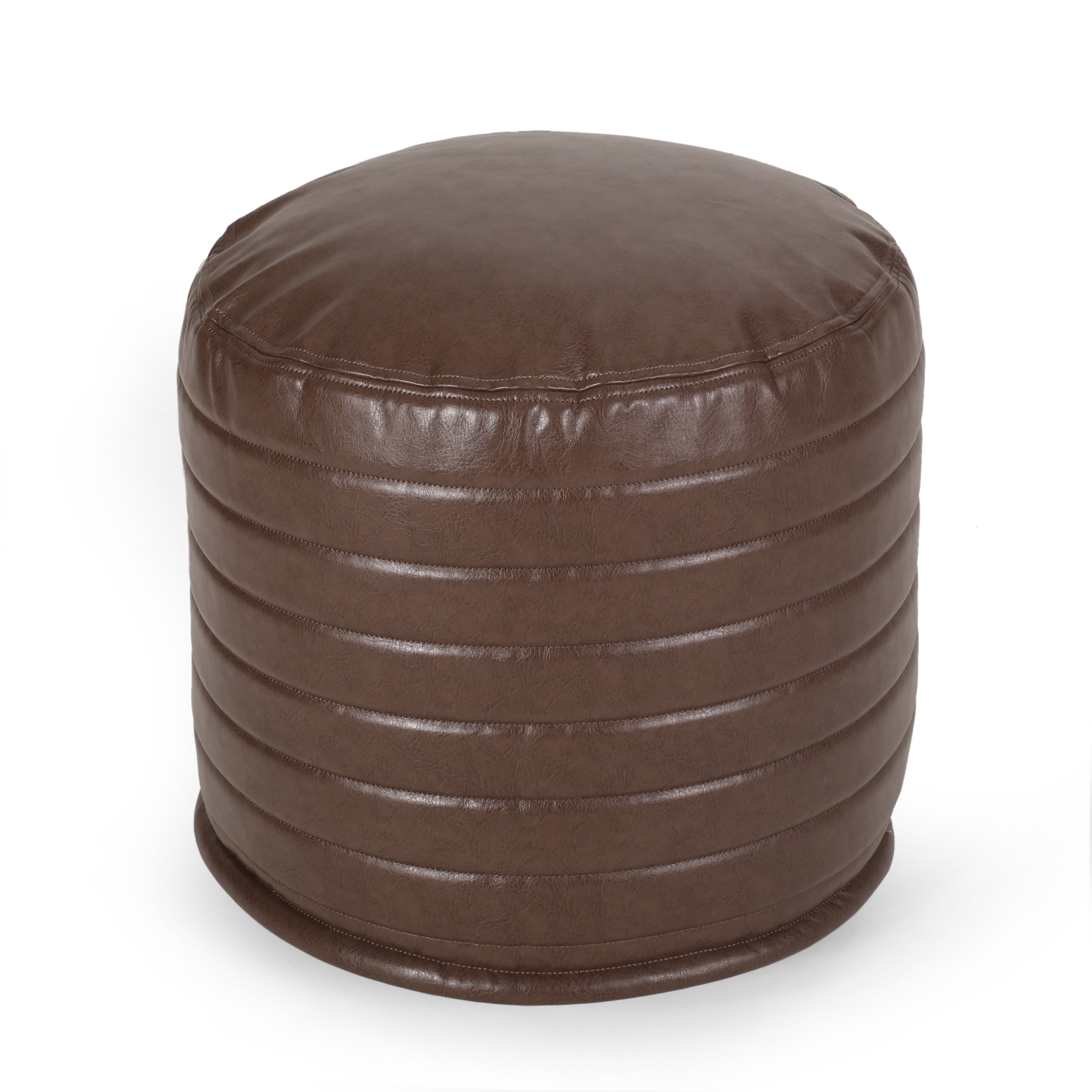 Conrail Contemporary Faux Leather Channel Stitch Pouf