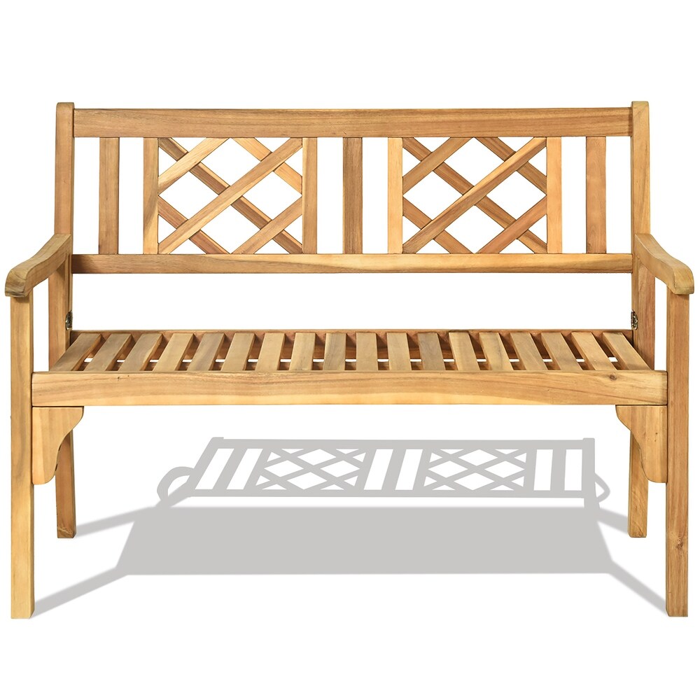 Costway Patio Outdoor Solid Wood Bench Folding Loveseat Chair Park