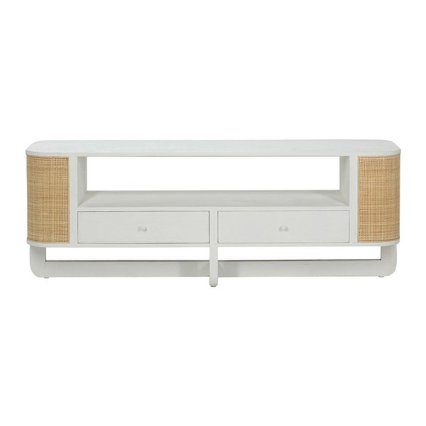 Luna 55-inch Mindi Wood and Rattan 4-Drawer Media Center with One Fixed Shelf in White