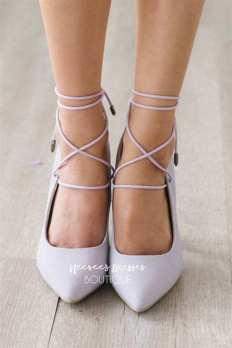 Soft Lilac Lace Up Heels