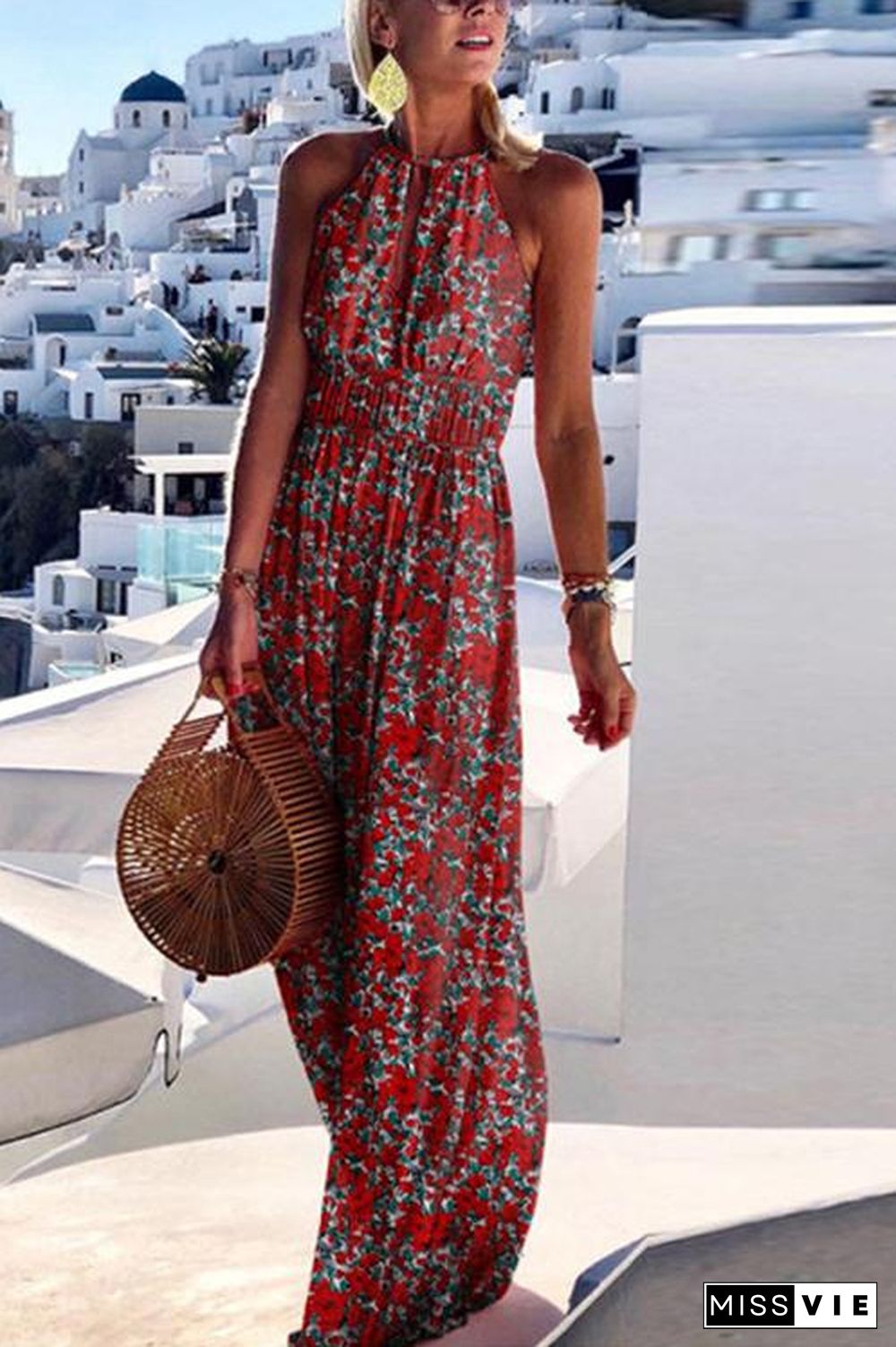 Floral Print Sleeveless Maxi Dress