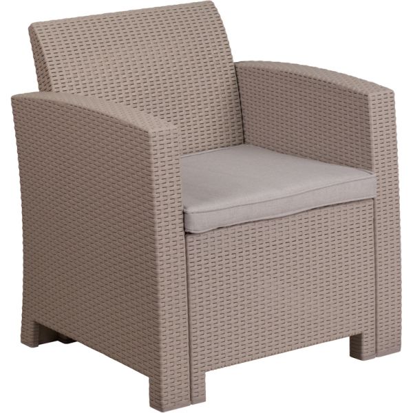 Seneca Light Gray Faux Rattan Chair with All-Weather Seneca Light Gray Cushion