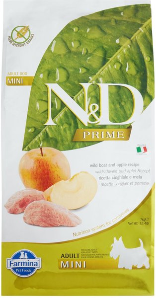 Farmina NandD Prime Boar and Apple Recipe Adult Mini Dry Dog Food， 15.4-lb bag