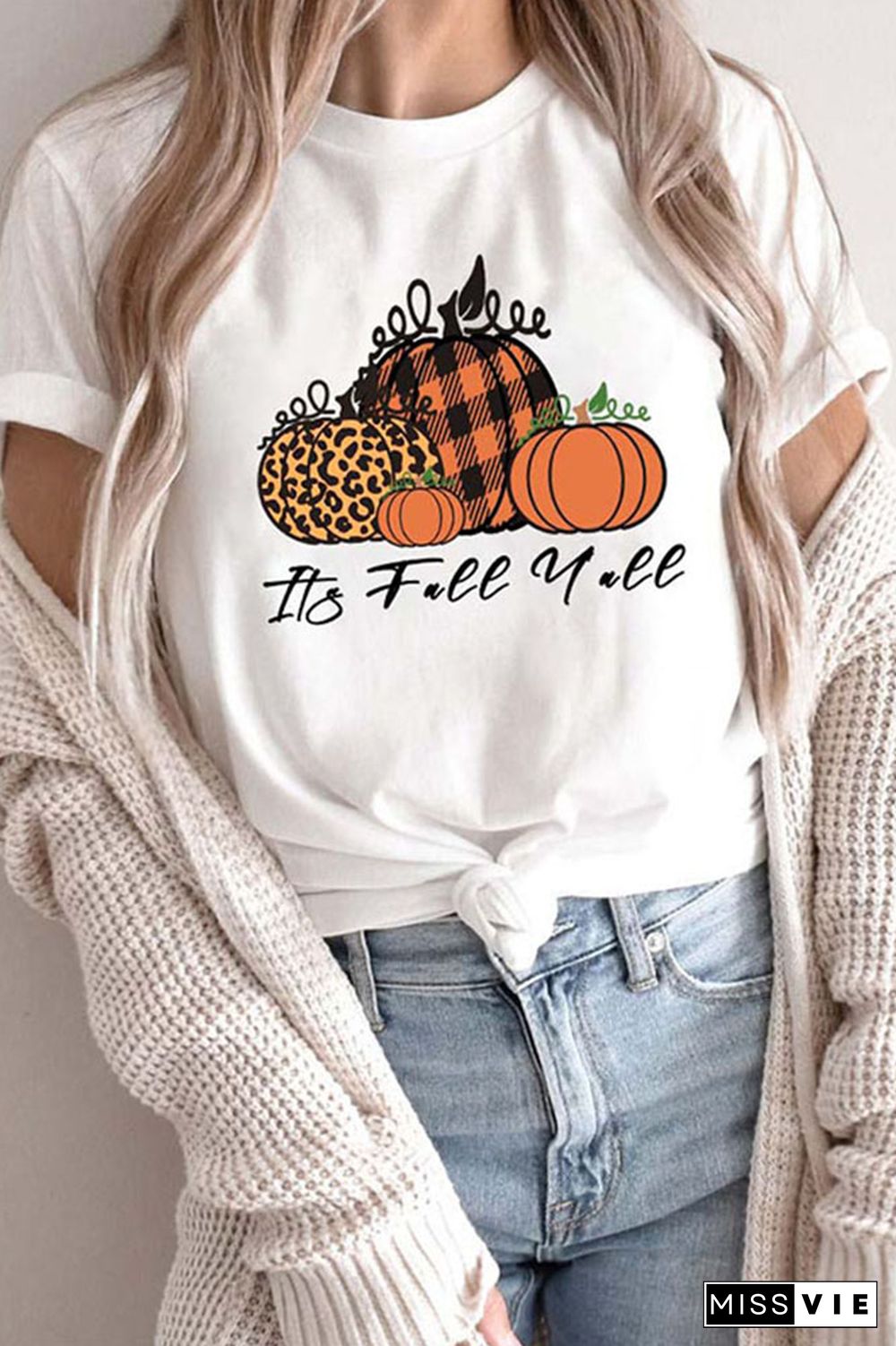 Pumpkin Fall Y'all Shirts Women Graphic Tees Wholesale