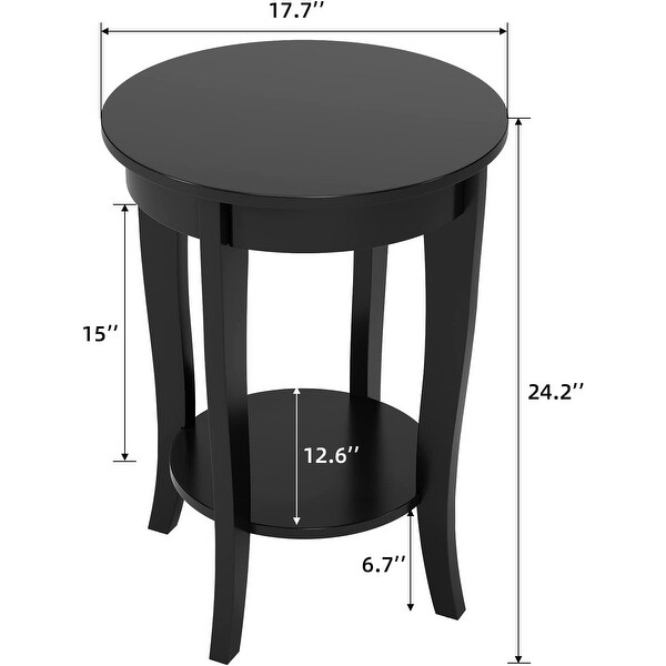 End Table Living Room Small Side Table with 2-Tier Storage Shelves，Round Bedside Tables