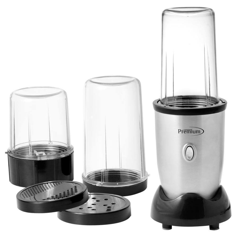 Premium LEVELLA 9-Piece 19 oz. Single Speed Silver Personal Blender Set PB312