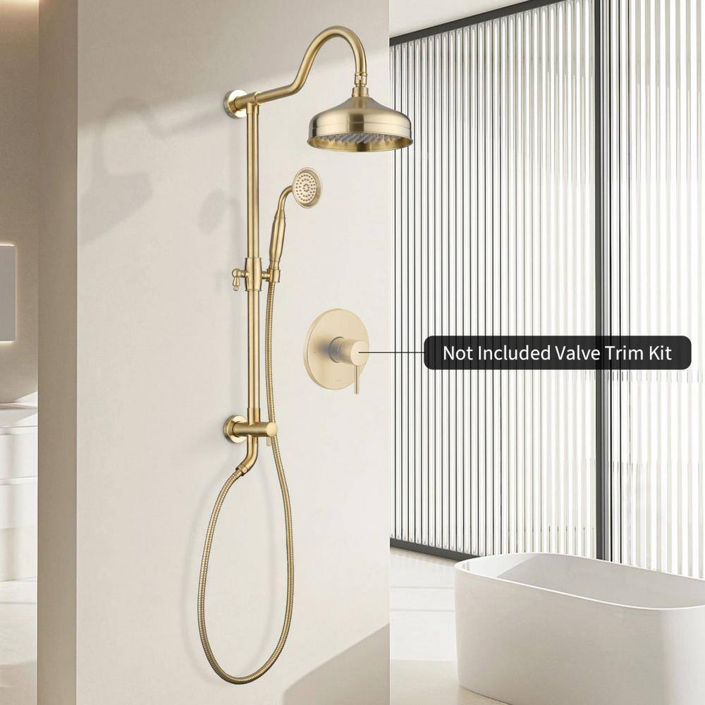 Lukvuzo 2-Jet Shower System with 8 in. Rain Showerhead and Hand Shower in Brushed Gold HSSA08FS066