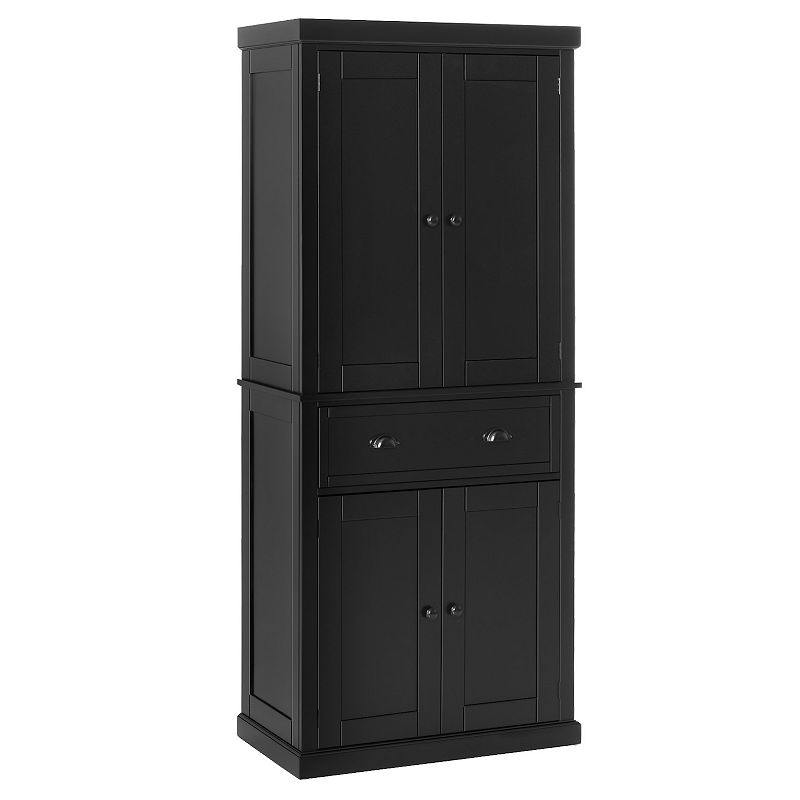 HOMCOM 72 Traditional Freestanding Kitchen Pantry Cupboard with 2 Cabinet Drawer and Adjustable Shelves Black