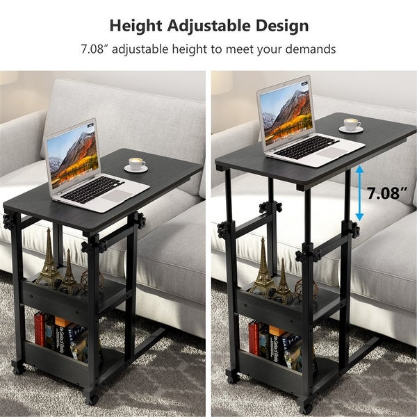 Mobile Snack Side Table， Height Adjustable C Shaped Bedside Table