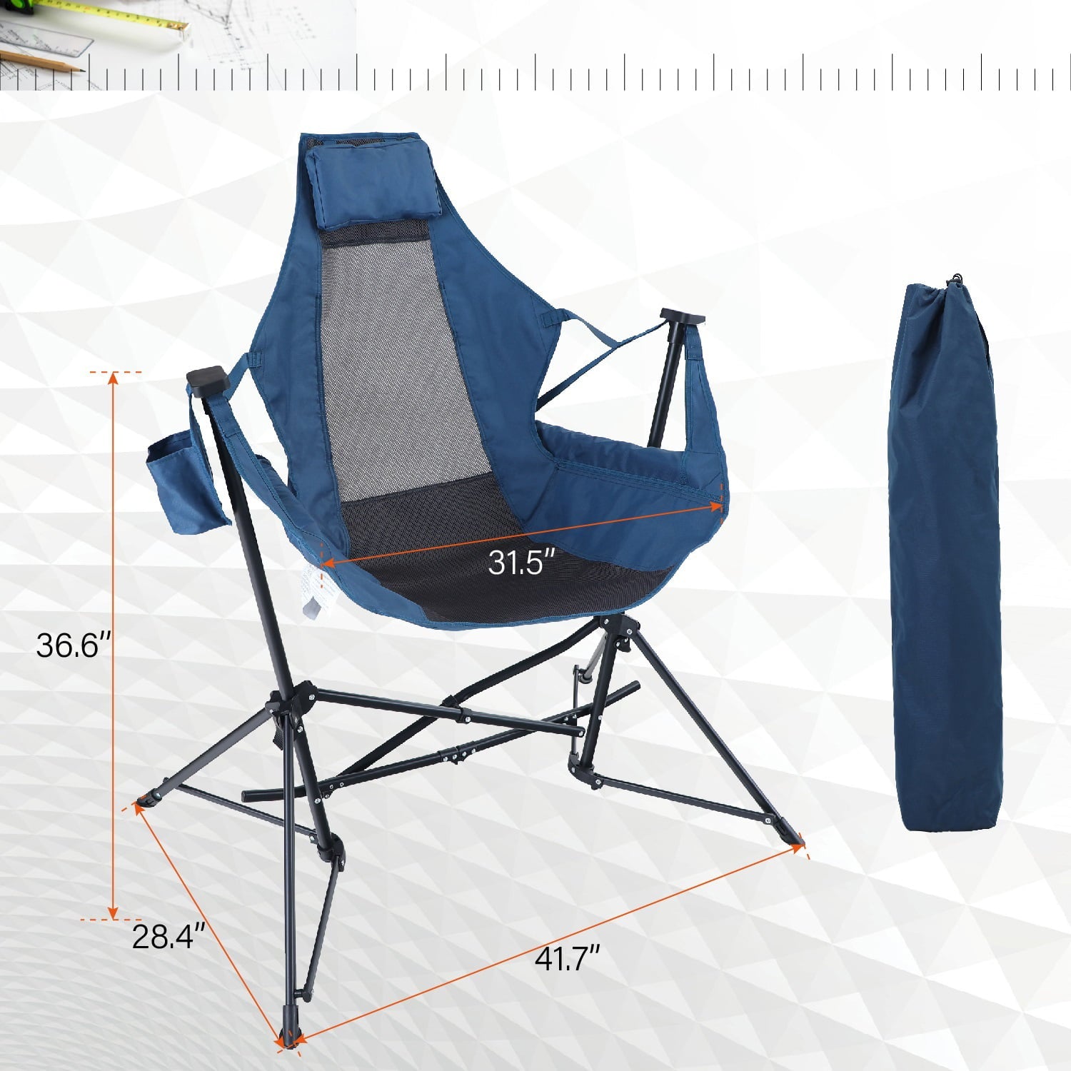 Alpha Camp Hammock Camping Chair Folding Rocking Chair with Headrest & Cup Holder, Supports up to 300Lbs