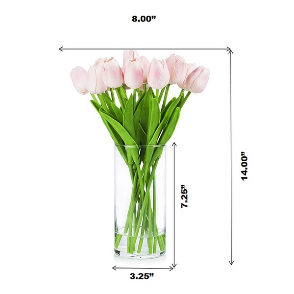 Enova Home Artificial Real Touch Tulips Fake Silk Flowers Arrangement in Clear Glass Vase with Faux Water for Home Decoration