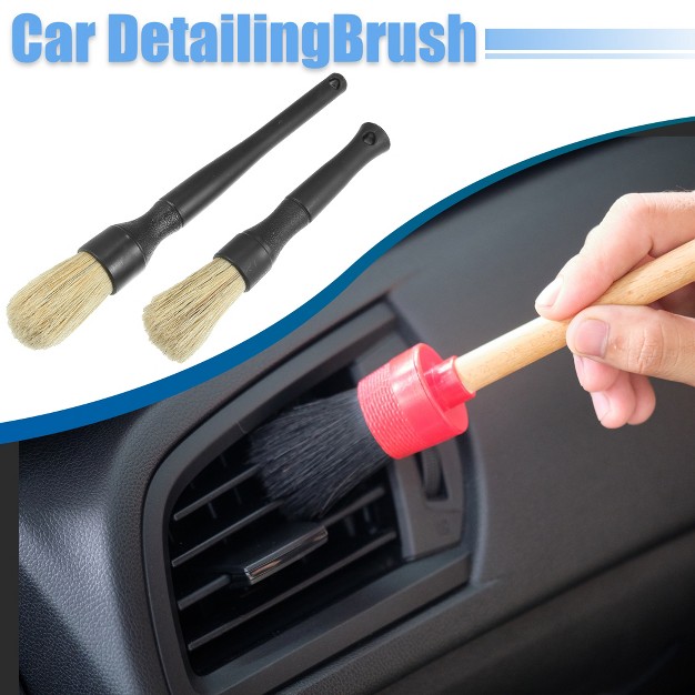 Unique Bargains Boars Hair Car Detailing Cleaning Brushes Kit Beige 2 Pcs