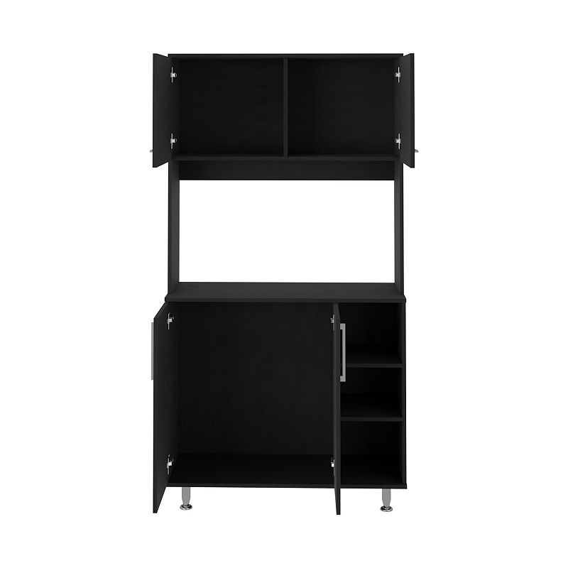 DEPOT E-SHOP Malta Kitchen Pantry Double Door Cabinet， Four Legs， Three Shelves， Black