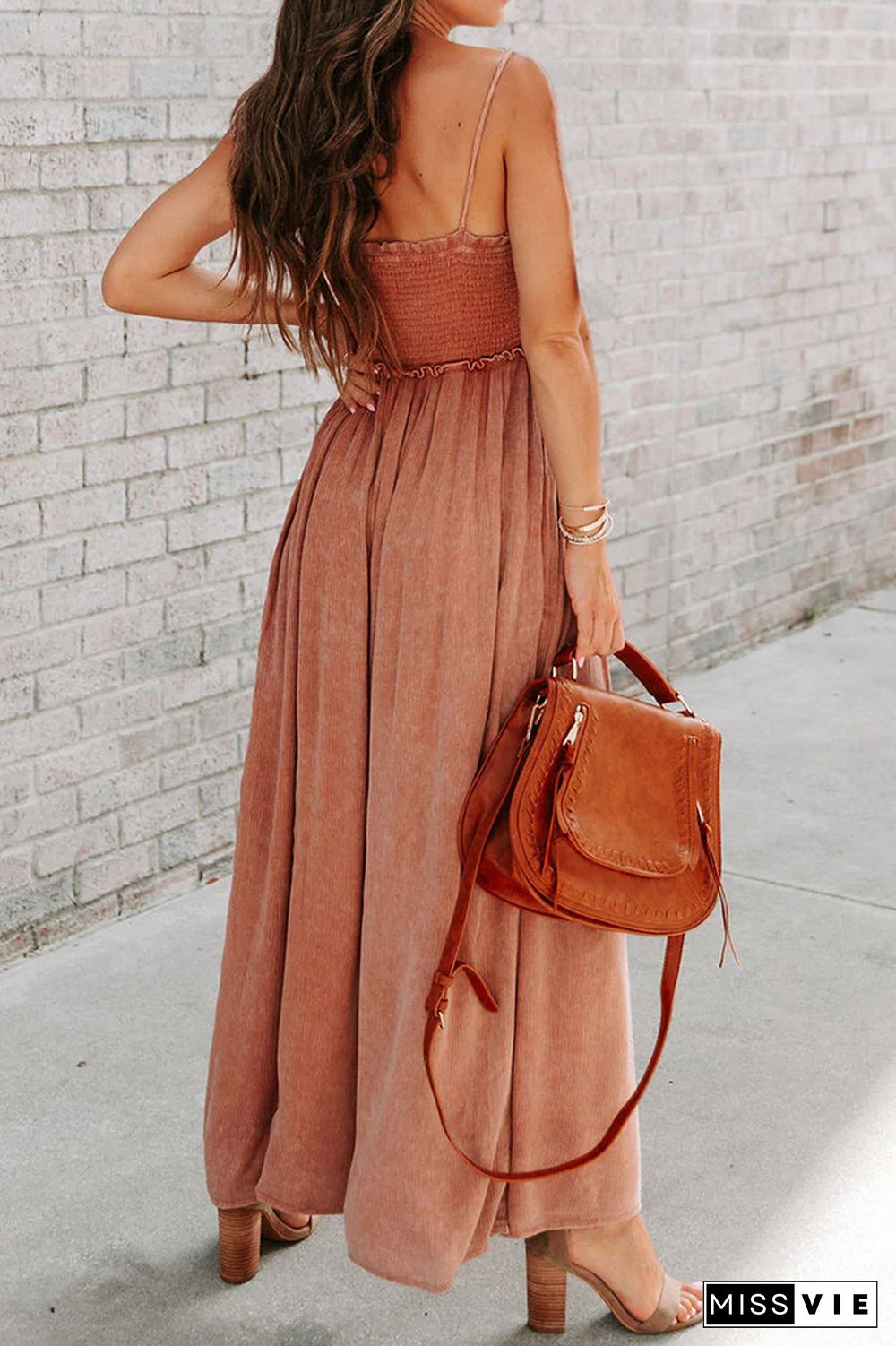 Fade Peach Smocked Top Wide Leg Cami Jumpsuit