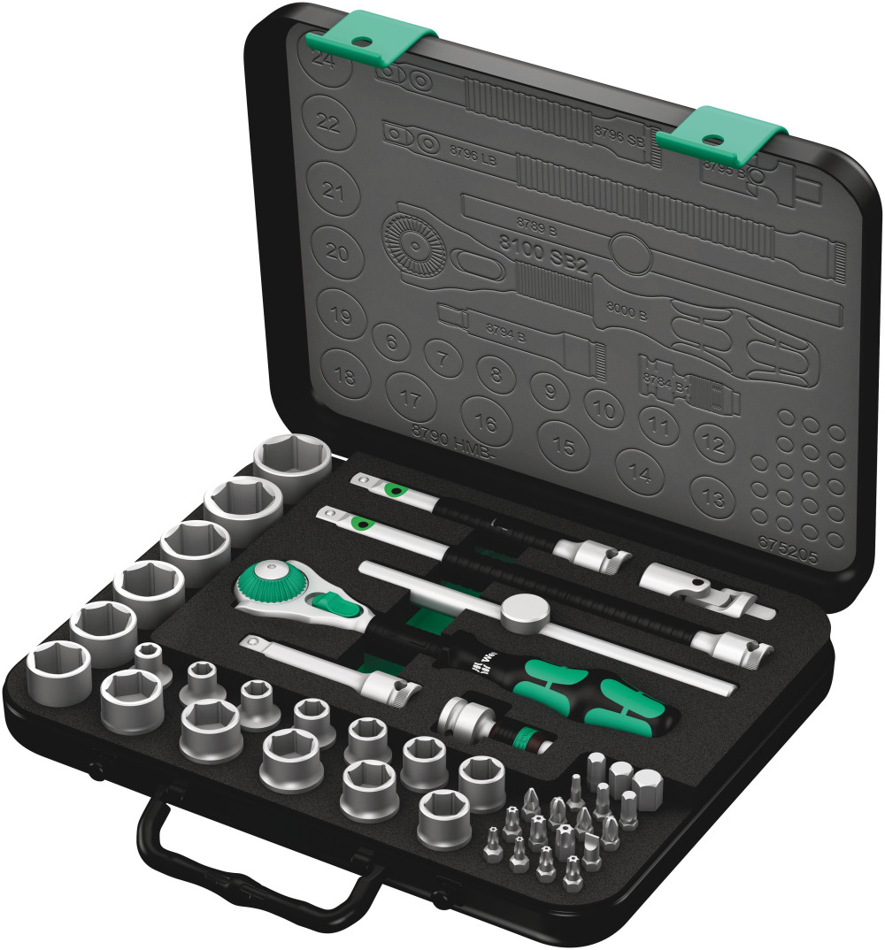 Wera 43pc 3/8 Drive 8100 SB 2 Zyklop Speed Ratchet Set ;